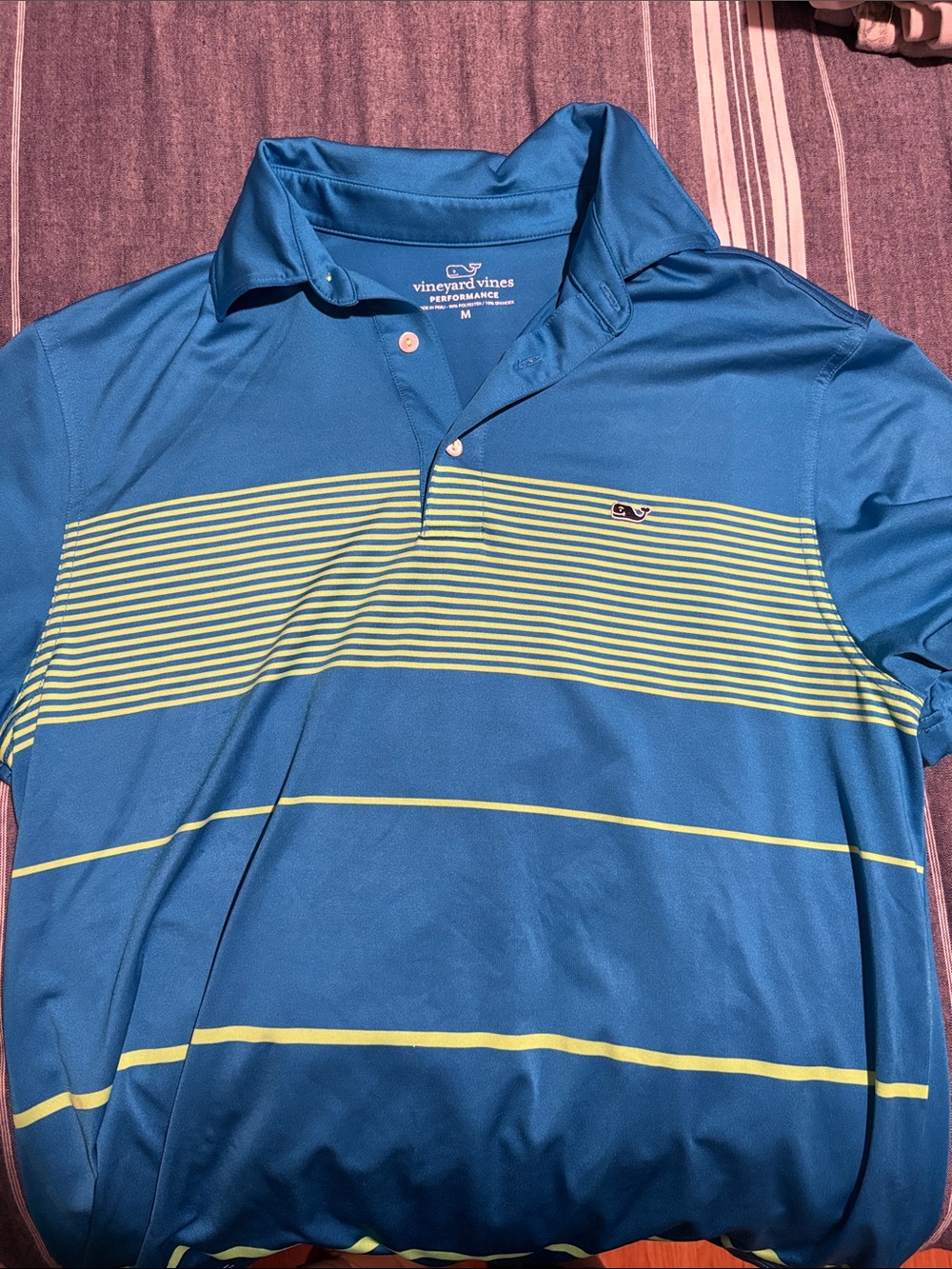 Vineyard Vines Blue Polo with Lime Stripe Accents